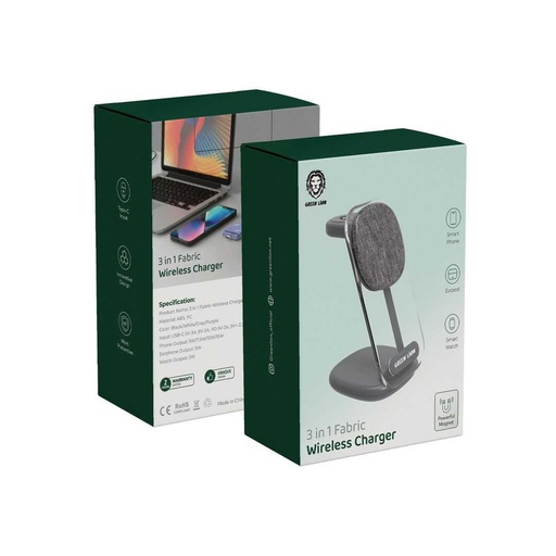 Green Lion 3 in 1 Fabric Wireless Charger 15W