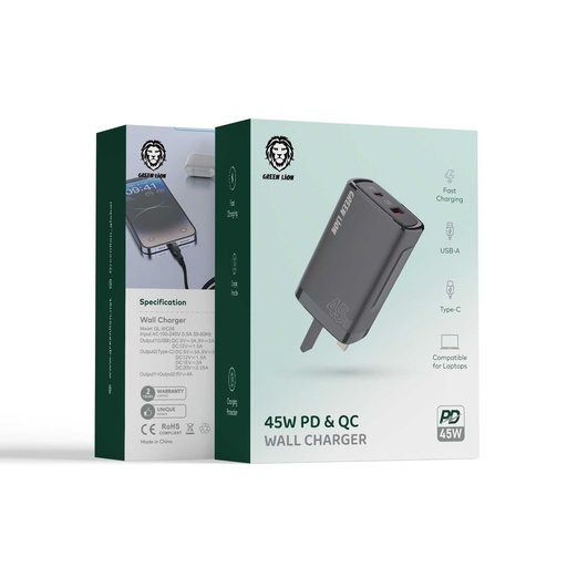 [GN45PDQCWCBK] Green Lion 45W PD & QC Wall Charger