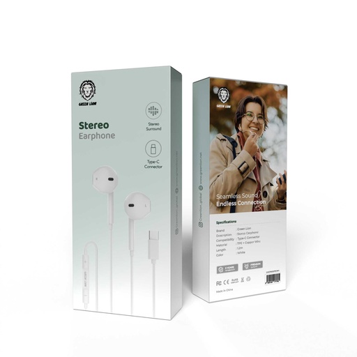 [GNSTROEPTCWH] Green Lion Wired Stereo Earphones with Type-C Connector - White