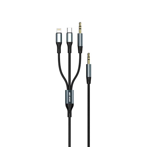 [GNAUX3IN1CBK] Green Lion 3 in 1 AUX Cable ( Aux / Lightning / Type-C ) 1.2M 3.5MM - Black