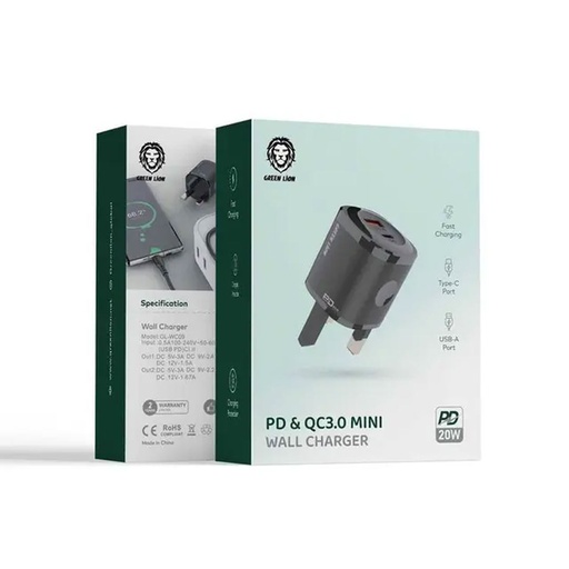 [GN20PDQCWCLBK] Green Lion PD+QC 20W One-way solution +TC-IPH data cable 1m Black/Orange