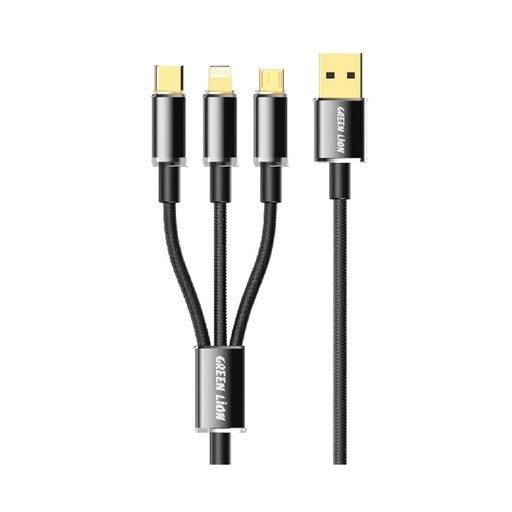 [GNTP3IN1CBK] Green Lion Transparent 3 in 1 Braided Cable ( USB-C / Lightning / Micro ) 1M - Black 