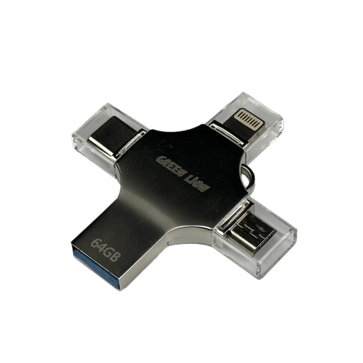 [GN4IN1USB64SL] Green Lion 4-in-1 USB Flash Drive 64GB - Silver
