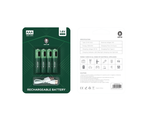 [GNRGBAAA] Green Lion Rechargeable Battery AAA 1.6V Alkaline Battery